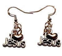 Sterling Silver I Love Jesus Earrings with Heart Charm, Christian Devotion Jewellery