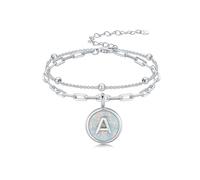 Sterling Silver Initial Bracelet for Women Opal Bracelet Letters A to Z October Birthstone Bangle for Girls Sister Daughter Mum Grandma Aunt