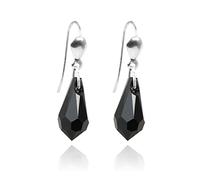 Sterling Silver & Jet Black Crystal Drop Earrings on Fish Hook Wires
