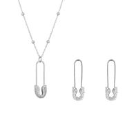 Sterling Silver Jewelled Safety Pin Necklace With Beaded Chain and Earring Set Spero London Silver One Size