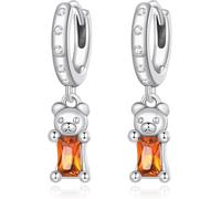 Sterling Silver Jewelry,925 Sterling Silver Orange Bear Ear Buckles Drop Earing Zircon Earrings for Women Quality Anniversary Jewelry
