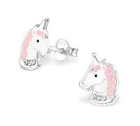 Sterling Silver Kids Pink Unicorn Earrings - Cute Pink Enamel Studs with Sparkling Accents, Hypoallergenic, Earrings for Girls, Magical Jewellery Gift - I love silver jewellery