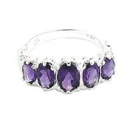 Sterling Silver Ladies 5 Stone Amethyst Ring Silver Ring for Wife's February Birthday