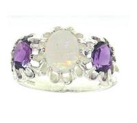 Sterling Silver Ladies Opal and Amethyst Ring - Size Z