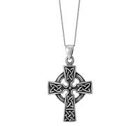 Sterling Silver Large Celtic Cross Pendant on 18" Curb Chain - 925 Silver Celtic Knot Necklace for Women - Traditional Faith Symbol - Trinity Knot - Gothic Knotwork Jewellery