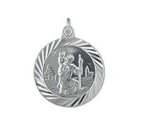Sterling Silver Large Double Sided Travel Design St Christopher Pendant On A 30 Inch Snake Necklace
