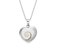 Sterling Silver Large Framed Heart Necklace With Shiva Eye Shell Inlay - 925 Silver Heart-Shaped Seashell Pendant 18" Curb Chain - Beach Boho Jewellery for Women - Mermaid Necklaces