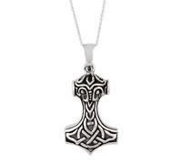 Sterling Silver Large Thor's Hammer Necklace for Men and Women - 925 Silver Norse Pendant on 18" Curb Chain - Viking Jewellery With Intricate Celtic Knotwork - Gothic Mjolnir