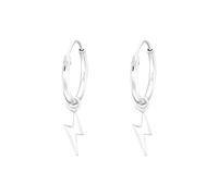 Sterling Silver Lightning Bolt Hoop Earrings - 12mm Sleeper Hoops for Women & Girls, Minimalist Dangle Earrings, Thunderbolt Charm - I love silver jewellery
