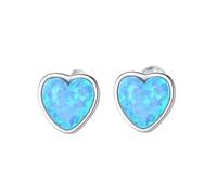 Sterling Silver Lovely Blue Green White Heart Opal Stud Earrings For Women Engagement Wedding Fine Jewelry Gifts