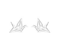 Sterling Silver Matte Brushed Origami Crane Bird Stud Earrings 16 x 12mm
