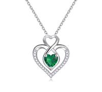 Sterling Silver May Birthstone Necklace for Women Heart Pendant Necklace S925 Silver Infinity Necklaces Green Emerald Anniversary Jewellery Birthday Gifts for Her Ladies Girls Mum 18" +2" Chain