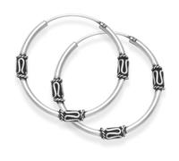 Sterling Silver Medium Bali Hoop earrings, three wires pattern - Size: 24mm. THE BLACK IS OXIDIZATION FOR THE ANTIQUE FINISH NOT A FAULT. 6211
