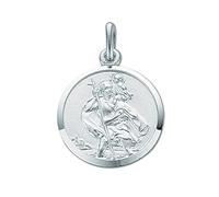 Sterling Silver Medium Round St Christopher Pendant On A 18 Inch Snake Necklace