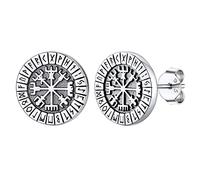 Sterling Silver Mens Earrings, Viking Rune Black Stud Earrings Hypoallergenic Vintage Jewellery