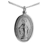 Sterling Silver Miraculous Medal 18mm And Curb Chain 20"