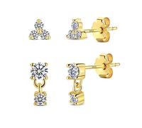 Sterling Silver Moissanite Stud Earrings: 14k Gold Plated Delicate Sparkling Round Cut Silver VVS1 Solitaire Precious Beautiful Birthday Christmas Valentine's Day Wedding Bridal Jewellery, Sterling