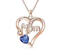 Sterling Silver Mom Birthstone Jewelry Love Heart Pendant Mothers for Women Mama Aunt Grandma Day Birthday