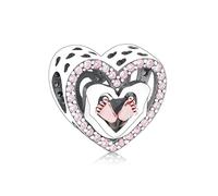 Sterling Silver Mom & Son Charm Bead Pendant - Pink & Blue - Compatible With Pandora Moments Bracelet - Daughter's Feet Love You Heart Hug