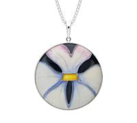 Sterling Silver Moorcroft Geranium Hearts Round Pendant - Silver