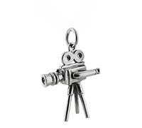 "Sterling Silver Movie Camera Charm Necklace, 18 Chain"