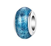 Sterling Silver Murano Lampwork Glass Charm Love Mom Birthstone Bead Birthday Anniversary Pendant for Pandora Charm Bracelet (Blue B)