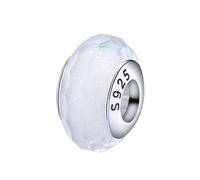 Sterling Silver Murano Lampwork Glass Charm Love Mom Birthstone Bead Birthday Anniversary Pendant for Pandora Charm Bracelet (White)