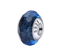Sterling Silver Murano Lampwork Glass Charm Love Mom Birthstone Bead Birthday Anniversary Pendant for Pandora Charm Bracelet (Dark Blue)