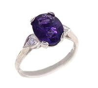 Sterling Silver Natural Amethyst & Diamond Ladies Trilogy Band Ring Size O 1/2 Women's February Birthday Jewellery Gift