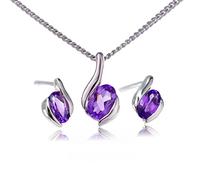 Sterling Silver Natural Amethyst Necklace Earring Oval set