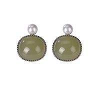 Sterling Silver Natural Hetian Green Jade Pearl Stud Earrings, Elegant Generous Ladies Charming Jewelry Gifts