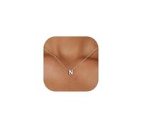 Sterling Silver Necklace for Women Tiny Small Letter Initial N Charm Solid Silver Neck Chain Name Jewellery for Besties