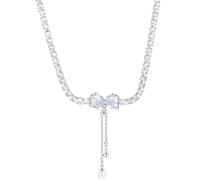 Sterling Silver Necklace With Butterfly Bow Pendant, Faux Pearls & Rhinestones, 4 Cm Chain Drape, Wear For Daily Use Or Gifting Moments