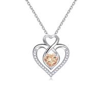 Sterling Silver November Birthstone Necklace for Women Heart Pendant Necklace S925 Silver Infinity Necklaces Citrine Anniversary Jewellery Nov Birthday Gifts for Her Ladies Girls Mum 18" +2" Chain