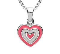 Sterling Silver NSPCC Enamel Pink and White Layered Heart Necklace D - Silver NSP-016