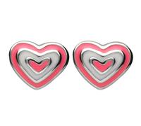 Sterling Silver NSPCC Enamel Pink and White Layered Heart Stud Earrings D - Silver NSP-007