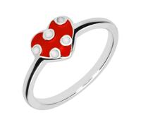 Sterling Silver NSPCC Red and White Spotty Heart Ring D - Silver NSP-005