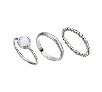 Sterling Silver Opal Ring Stacking Ring Set 3PCS Silver Minimalist Geometric Ring Note Ring (Silver, 5)