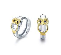 Sterling Silver Owl Earrings,Owl Hoop Earrings 925 Sterling Silver Cute Huggie Earrings Circle Hinged Hoop Owl Gift for Women Lady Stud Earring for Girls Kids