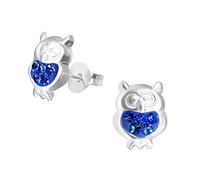 Sterling Silver Owl Earrings with Blue Sparkly Crystal Stones
