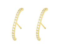 Sterling Silver Paved CZ Eternity Suspender Bar Line Cuff Stud Earrings 2 Tones Rhodium / 18K Gold (18K Gold)