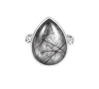 Sterling Silver Pear Shape Black Rutile Infinity Ring Teardrop Statement Handmade Jewelry for Women R-13AJ_N