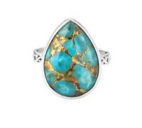 Sterling Silver Pear Shape Blue Copper Turquoise Infinity Ring Teardrop Statement Handmade Jewelry for Women R-13AN_V