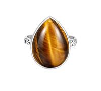 Sterling Silver Pear Shape Tiger Eye Infinity Ring Teardrop Statement Handmade Jewelry for Women R-13AK_V