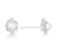 Sterling Silver Pearl June Birth Flower Earrings