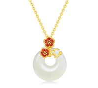 Sterling Silver Pendant Necklace White Gemstone Peace Buckle Flower Necklace Lucky Simple Trendy Gifts for Women Mom Lover Birthday Aniversary 15.7-17.7Inch/40-45cm
