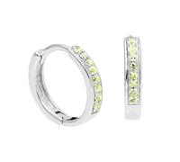 Sterling Silver Peridot CZ Pave 15mm Huggie Hoop Earrings