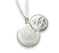 Sterling Silver Personalised Double Disc St Christopher With Travellers Prayer and 20" Chain In Gift Box (51cm)