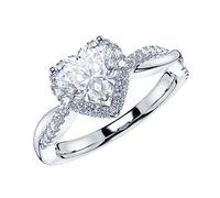Sterling Silver Petite Twisted Vine 1CT Heart-shaped Genuine Moissanite Halo Engagement Ring Promise Ring (K)