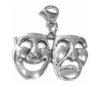Sterling silver Plated Comedy & Tragedy Mask (31mm x 24mm) on a Silver Plated Lobster Clasp in a Velvet Drawstring Gift Bag, Socks & Buskin Mask, Theatre Equity Actor Performer Dancer Jewelry
